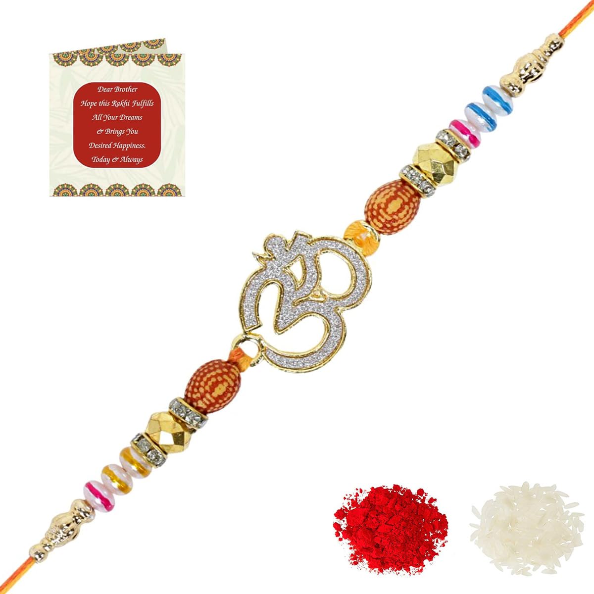 Riddhika Ventures Glorious Gold Plated Auspicious and Diamond Ring Rakhi with Roli Chawal and Greeting Card (N1) (B08BLV691G) Amazon Price History, Amazon Price Tracker