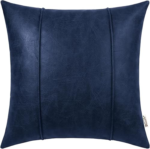 Miniatura 11 de BRAWARM Fundas de Almohadas Decorativas de Cuero Plateado 22 X 22 Pulgadas - Funda de Almohada de Cuero Sintético con Vivo, Almohada Decorativa
