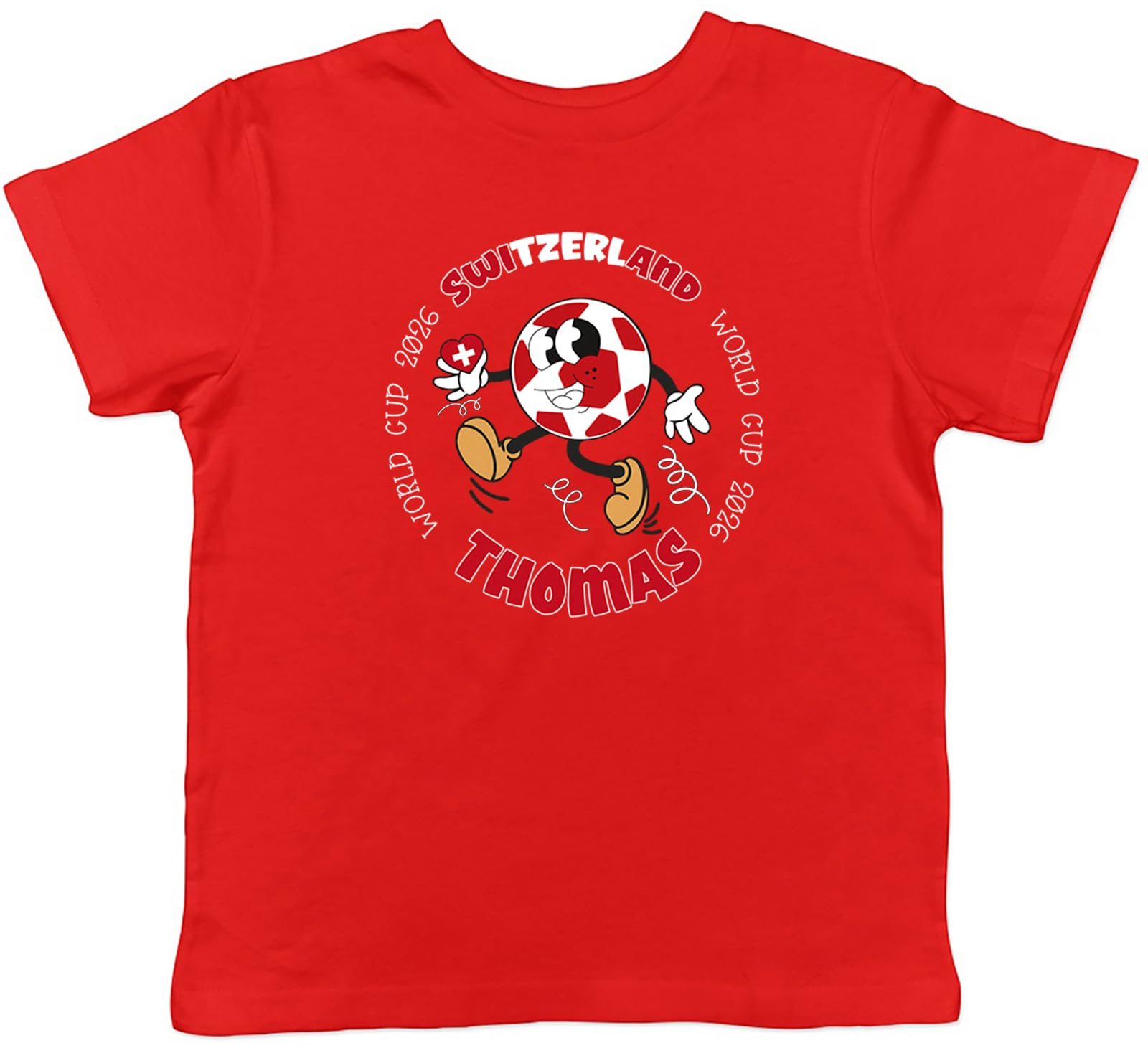 Shopagift Personalised Switzerland World Cup Football Fan Kids T-Shirt Childrens Tee Boys Girls Red
