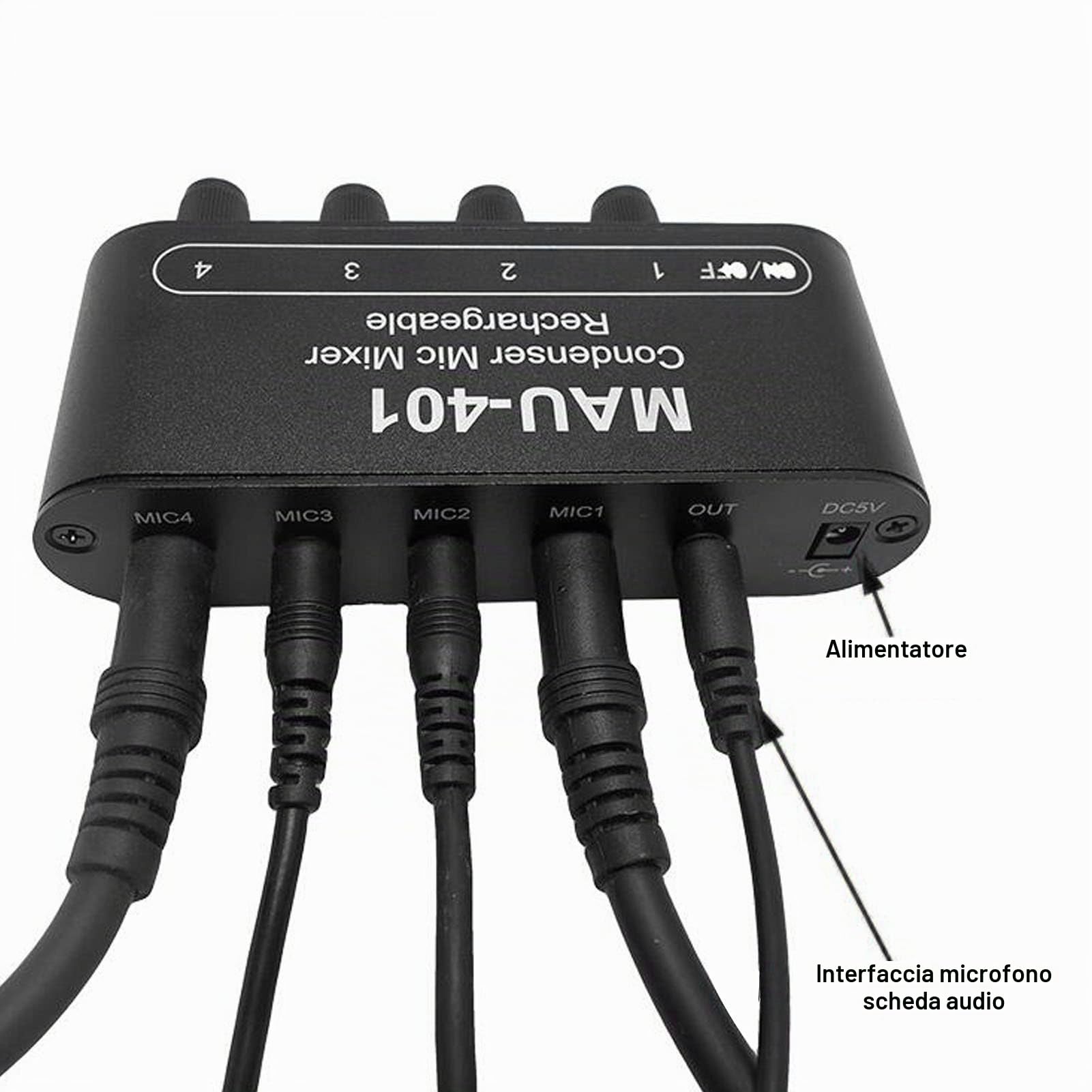 Mini Mixer Audio a 4 Canali, Mixer Stereo 4 in 1 con Ingresso da 3,5 Mm, Mixer Audio per Microfono DJ a Basso Rumore DC 5V per Amplificatore per Cuffie PC