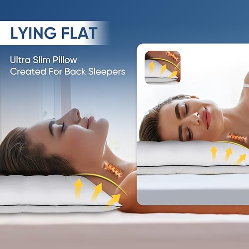 Miniatura 2 de MINUPWELL Almohadas ultra finas, almohadas planas para dormir delgadas con soporte 7D de 2.5 pulgadas de altura, almohadas de cama delgadas para