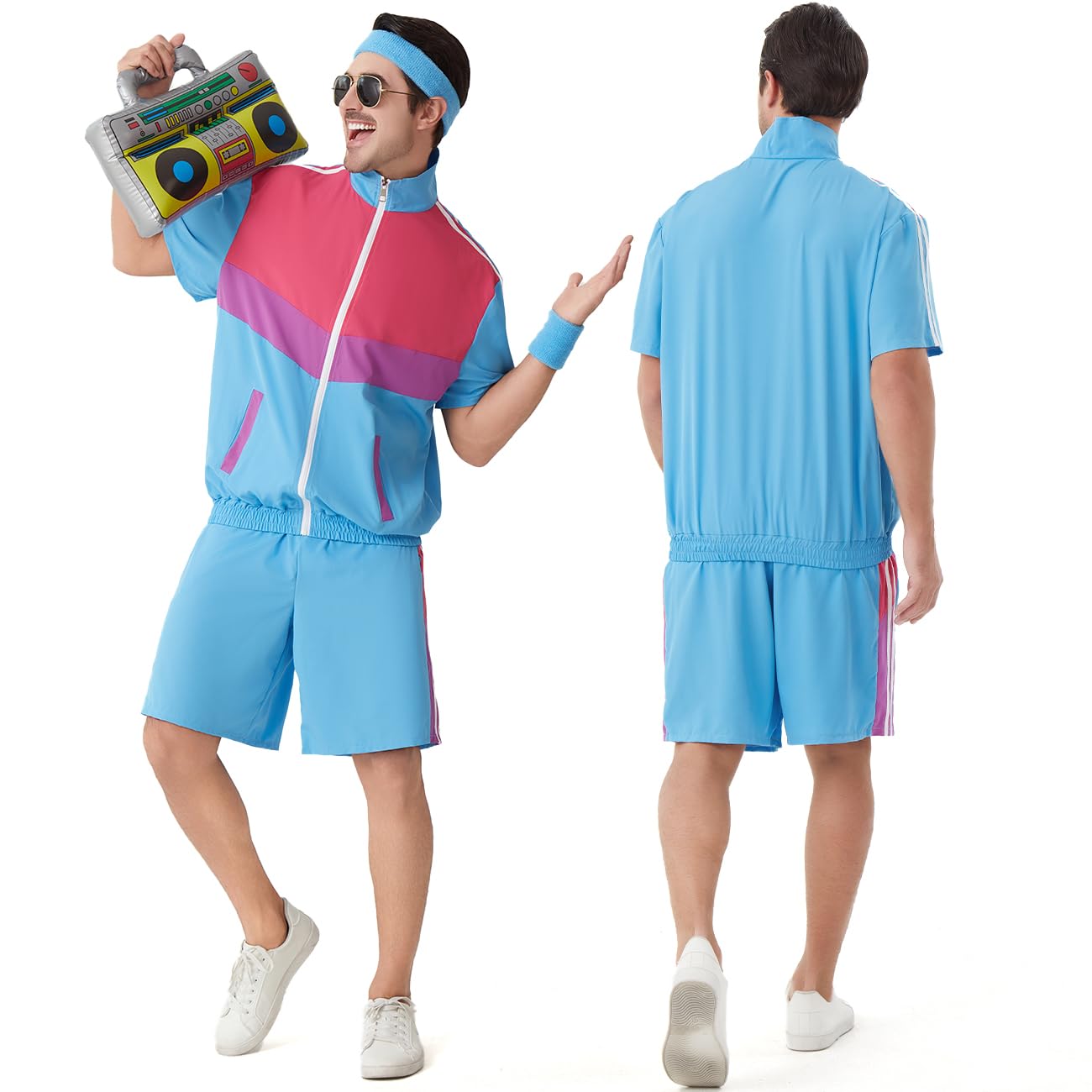80er 90er Jahre Outfit für Herren Trainingsanzug Shorts Set Herren 80s 90s Retro Jacke Outfits Kostüm für Party