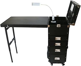 TRAVEL Beauty Case Trolley valigia con tavolo per tatuatore tatuaggi tatuaggio estetista make up trucco parrucchiera manicure ricostruzione unghie nails e convention tattoo (Nero)