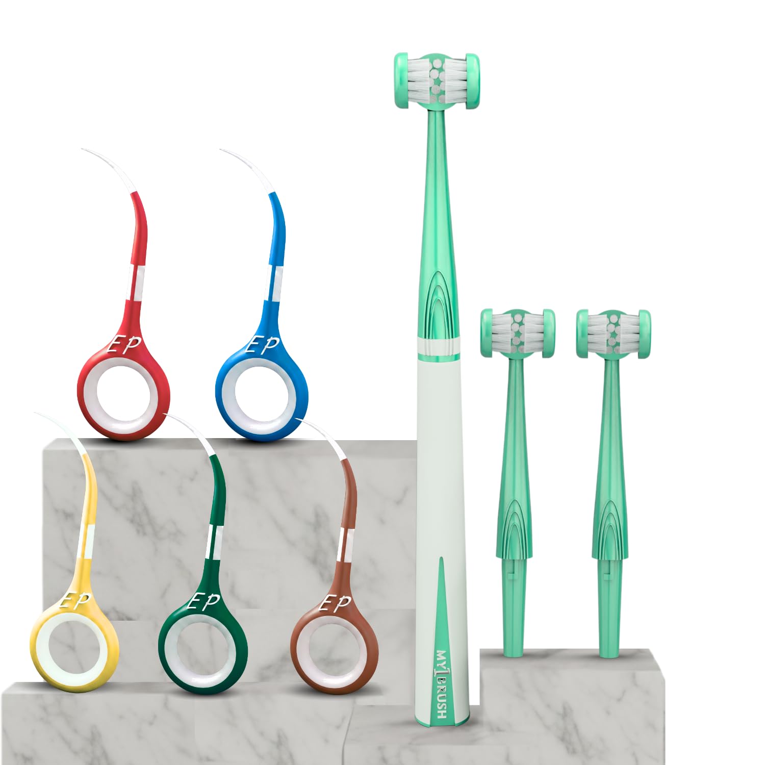 Dental Combo Pack | 3 Sided Ultra Soft Toothbrush & Reusable Interdental Plastic Toothpicks | Oral Hygiene & Dental Care Kit (Aqua Green Vibrant)-image-47