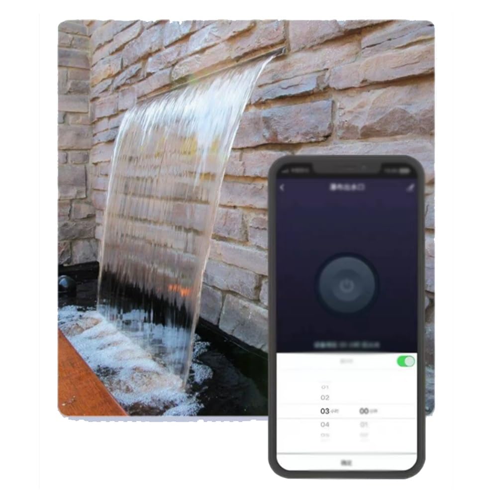 Pool Waterfall Spillway Stainless Steel Pond Fountain, APP Control LED Lighted, Patio Waterfall Spillway Kit On The Wall for Garden(60cm)