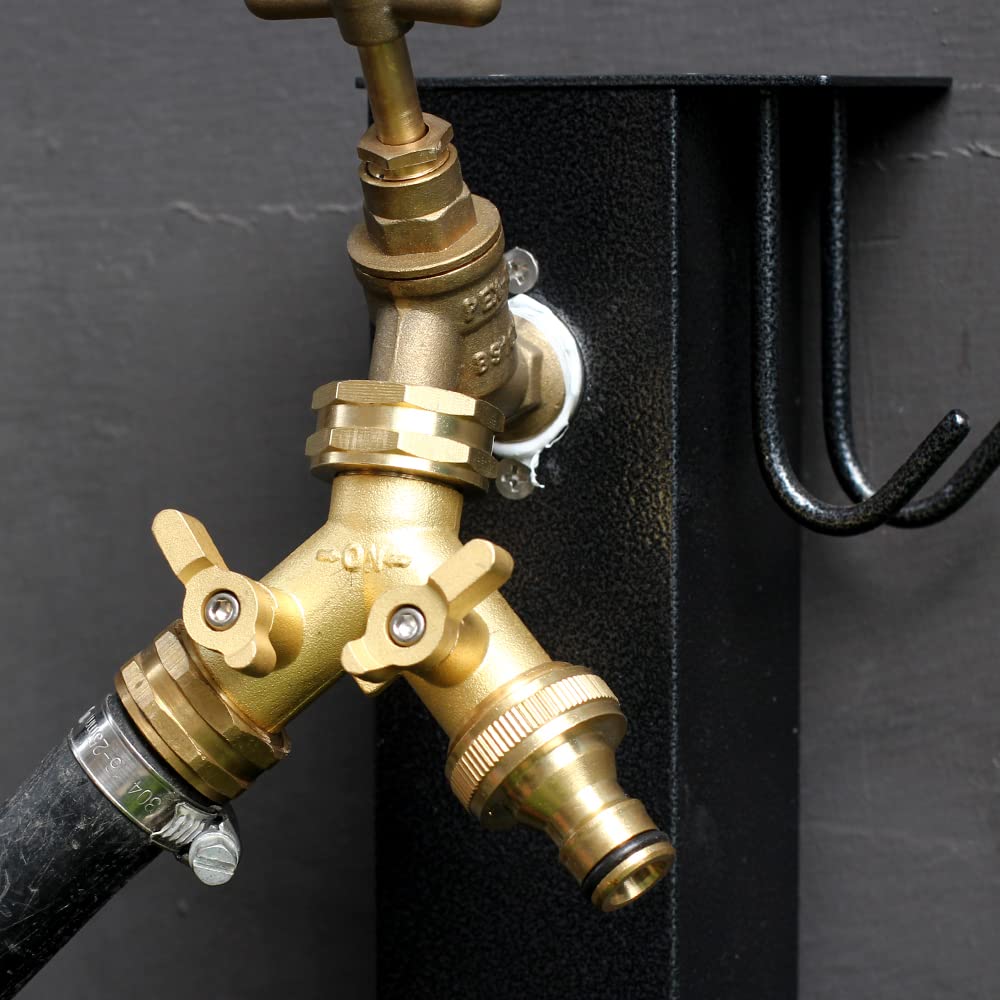 YELUN Garden Hose Splitter, 2 Way Connector Heavy Duty Brass,Garden Faucet,Splitter for Outdoor Faucet,Hose y Splitter, Hose Bib Splitter, Adapter with Comfortable Grip Shut Off Valves 1Pcs