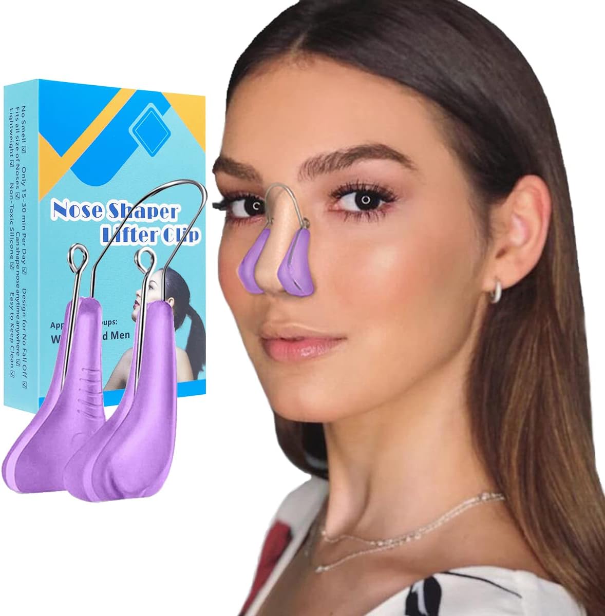 Quecc Manual Nose Shaper Clip, Pain-Free Nose Bridge Straightener Corrector, Soft Silicone Nose Slimming Rhinoplasty Device Nose Hair Trimmer Up Lifting Clips Tool(Unisex) (Purple)
