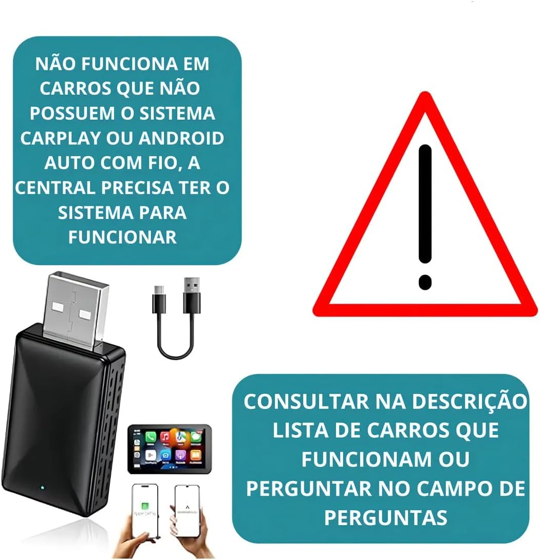 Warning: Adapter does not work in cars without wired CarPlay or Android Auto