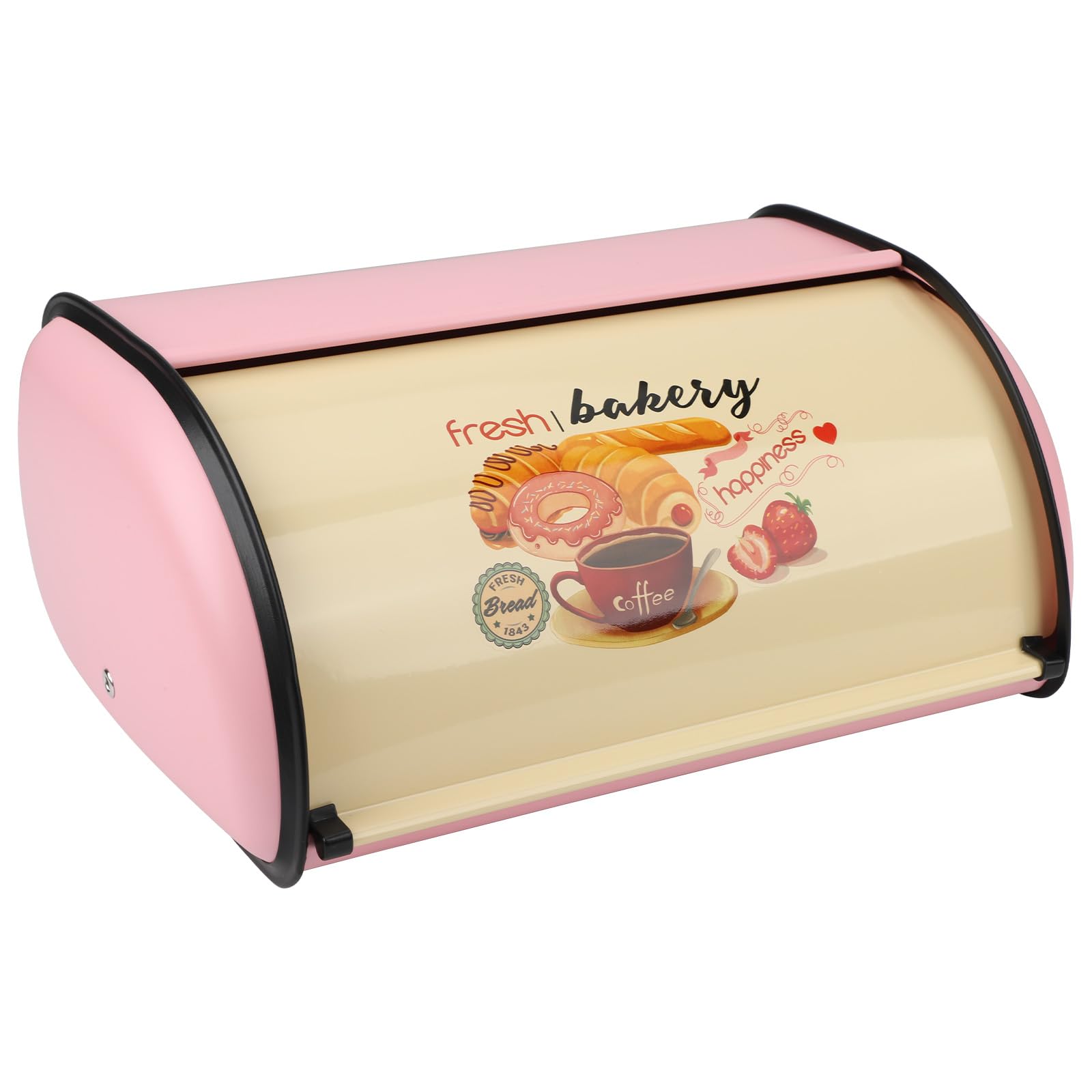 TOWEBOORY Metal Bread Bin with Roll Up Front Lid, 33×23.5×15cm Countertop Bread Box for Kitchen Bread Storage Container Holder for Toast Cookies Pastries Bagel Dry Food (Pink)
