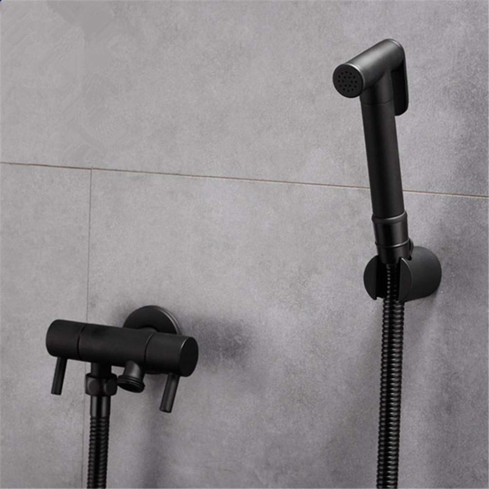 CWCQGH Bidet Faucets Wall Brass Black Cold Water Toilet Corner Valve Handheld Hygienic Shower Head Anal Cleaning Ass Bidet Dusche Shattaf Muslim,Black,Bidet Faucet Set a