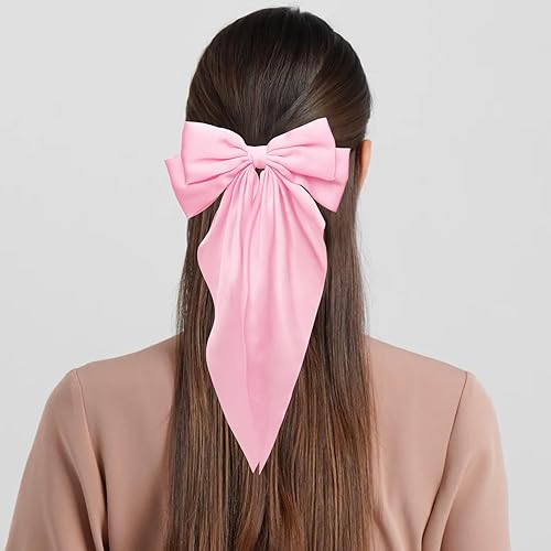 Miniatura 4 de CIEHER 3 pinzas para el pelo con lazo grande, deslizadores de pelo con lazo grande, clip de resorte de metal, lazo de seda con cola larga,