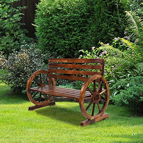 VINGLI Rustic Wooden Wheel Bench, 41