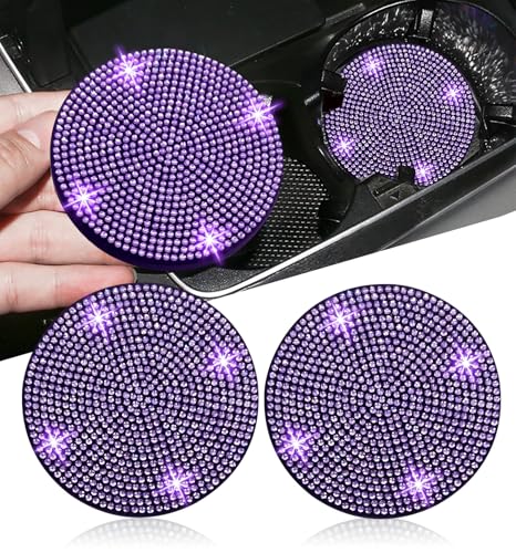 NBTEPEM 2pcs Bling Car Cup Holder Coaster, 2.75 inch Anti-Slip Shockproof Universal Car Coasters Insert Bling Crystal Rhinestone Automotive Interior Accessories for Women (2 pcs, Purple Violet)