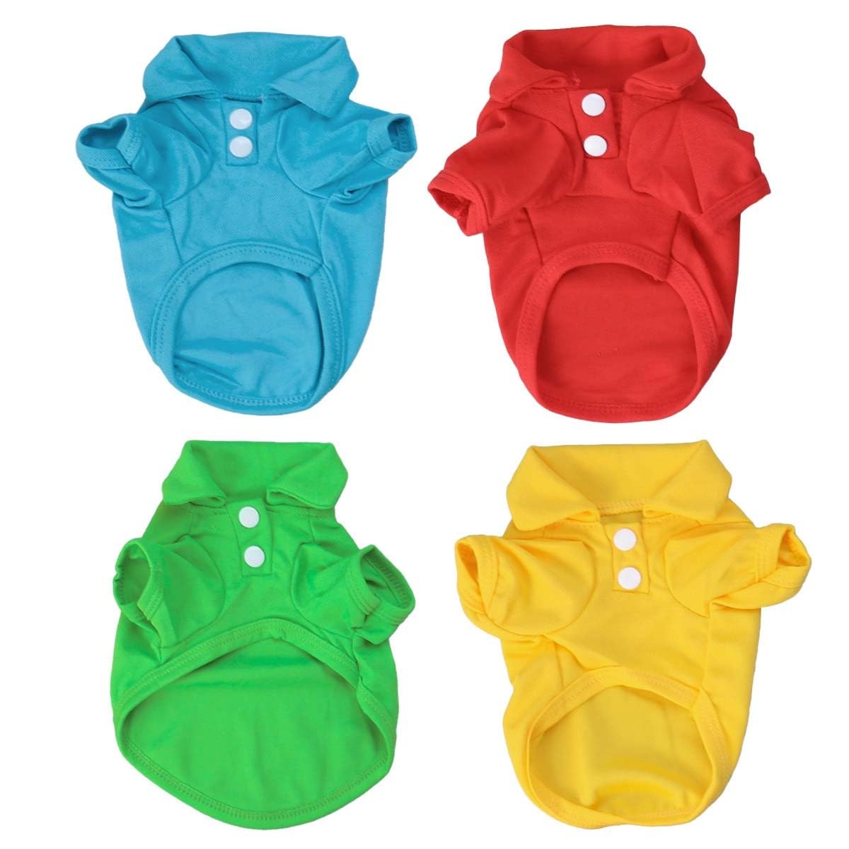 Totority 4 Camisetas de Algodón para Perros Pequeños XS, Manga Corta, Colores Rojo, Amarillo, Azul y Verde, Ropa Transpirable para Mascotas, Verano y Uso Diario
