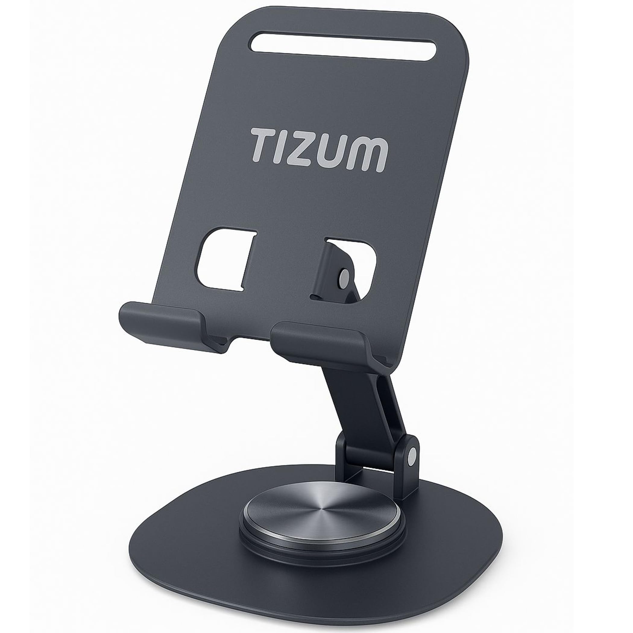 - Tizum Universal Mobile Stand Phone Holder for Desk | Fits All Devices Up to 6.9" | 360° Rotating, Foldable, Height & Angle Adjustable | Heavy Anti-Slip Metal Base, Anti-Rust Carbon Steel (Black)