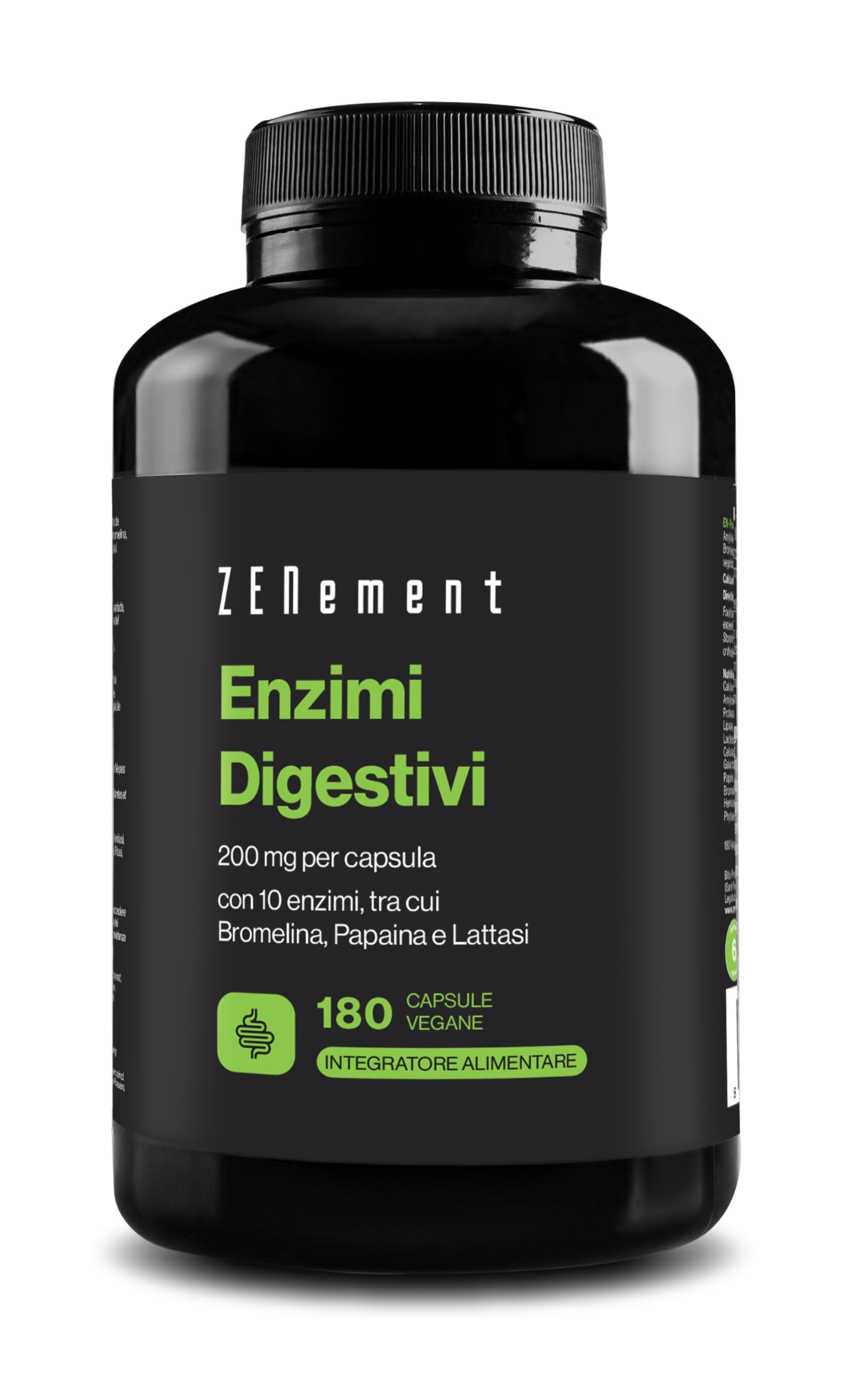 Enzimi Digestivi - 10 Enzimi inclusi Bromelina e Papaína, Alta Concentrazione - 200 mg per Capsula - 180 Capsule Vegane - Adatto a Tutti i Tipi di Dieta - Senza Additivi, Senza Glutine
