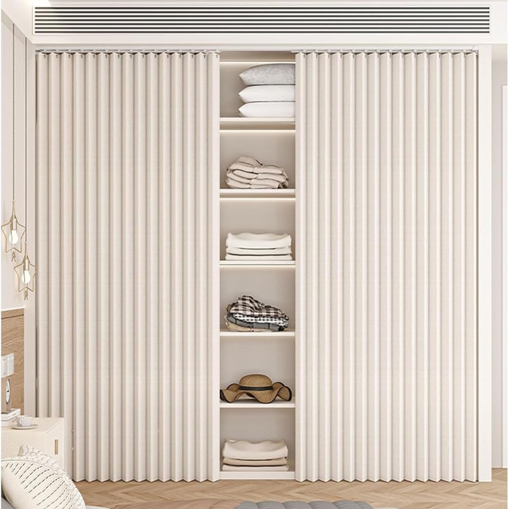 Générique Rideau De Placard Coulissant avec Fermeture Magnétique, Rideau De Placard Anti-Poussière pour étagère Ouverte avec Rail, Rideau De Porte D'armoire De Cuisine,A1,Track W90/Curtain H200cm