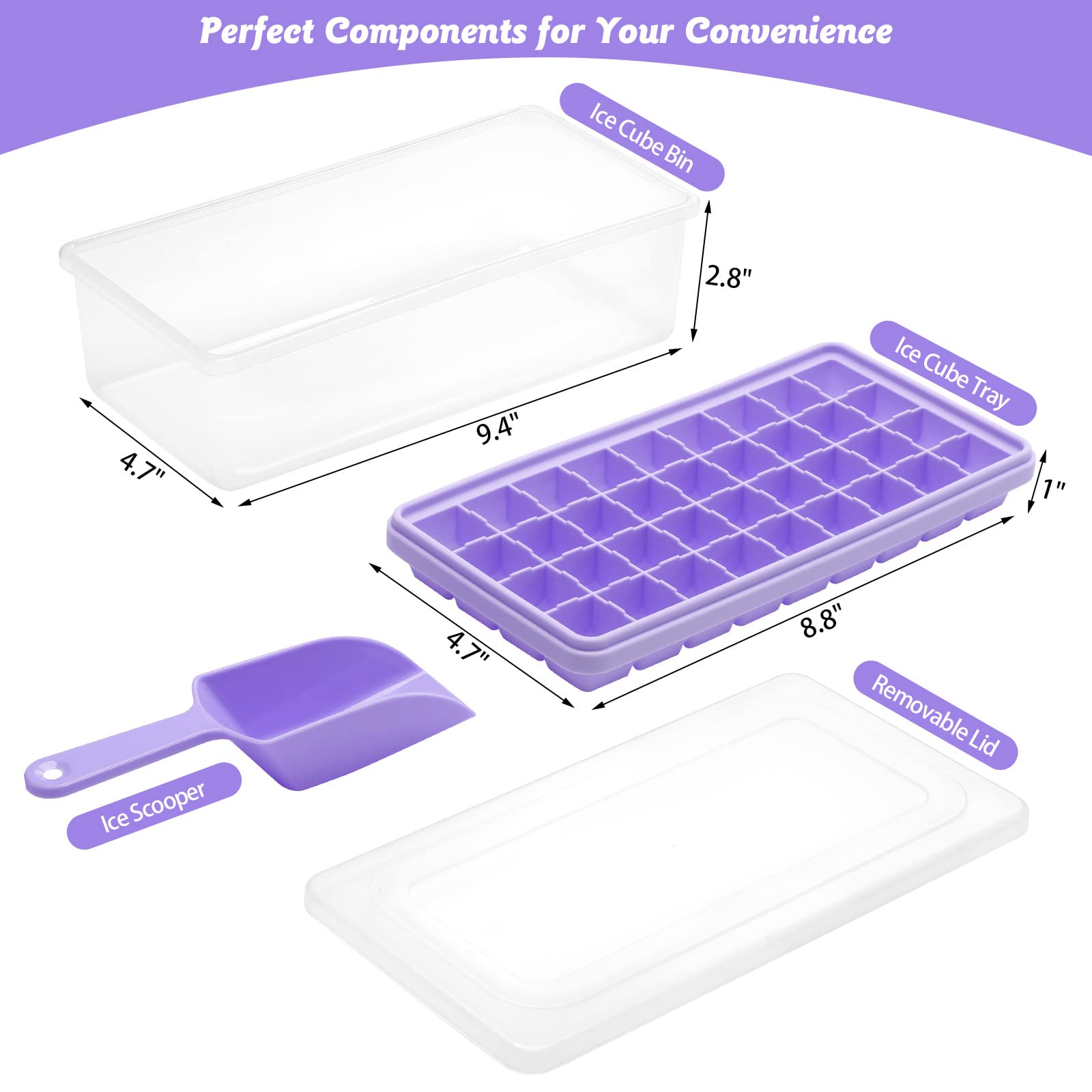Lebensmittelqualität Silikon-Eiswürfel-Tablett mit Deckel und Aufbewahrungsbehälter für Gefrierschrank, Spill-Resistant Cover&Eimer, flexible Eiswürfel-Formen mit Eisbehälter, Scoop-Abdeckung
