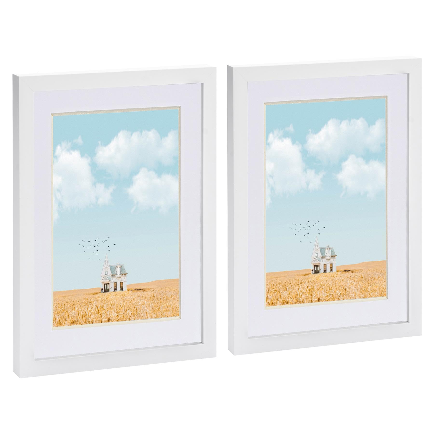Nicola Spring 2x White A4 (8" x 12") Photo Frames with White A5 Mount - Glass Aperture Home Picture Wall Hanging Landscape Portrait Display