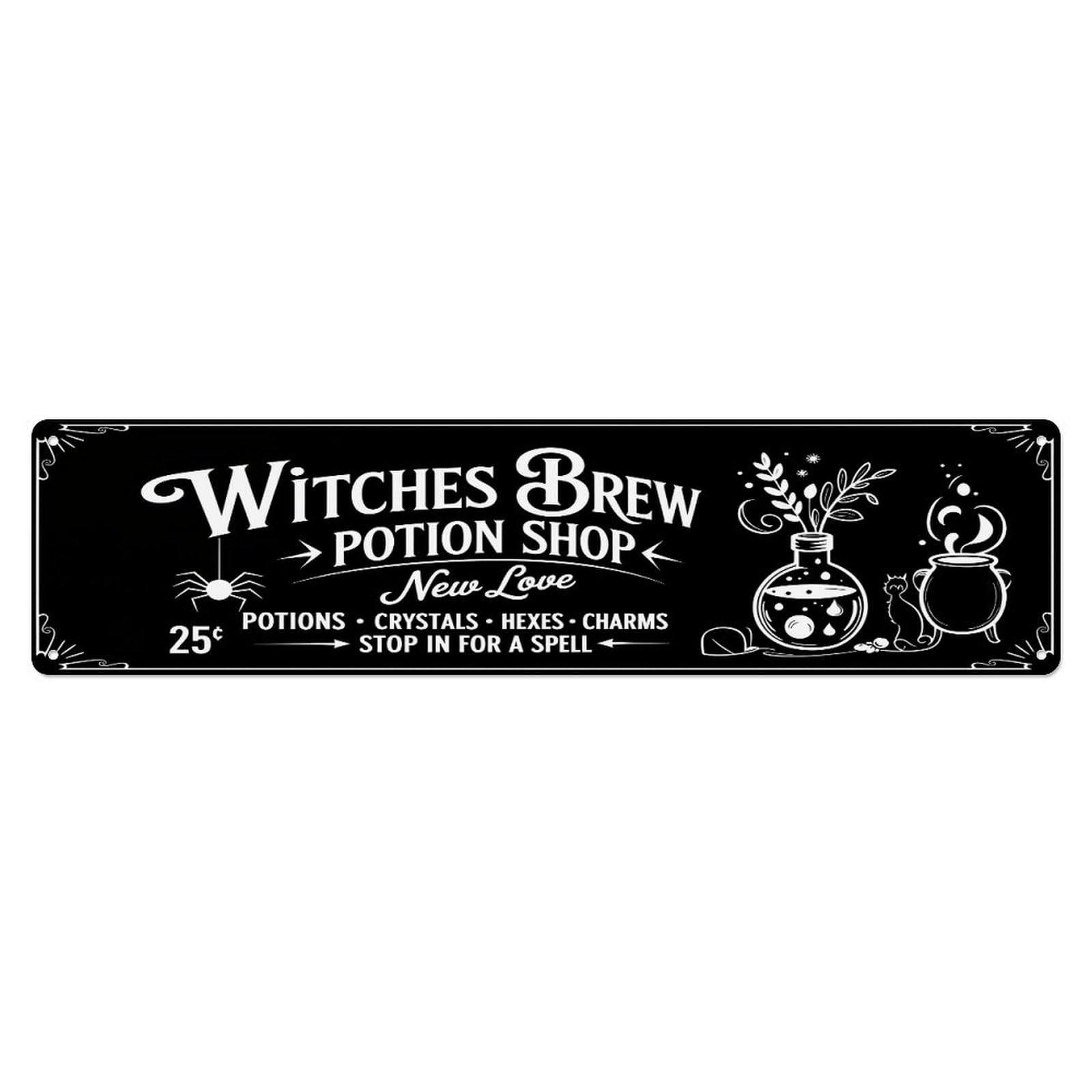 Witches Brew Potion Shop Sign Vintage Tin Sign Retro Metal Wall Decor Metal Poster, Home Bar Garage Farmhouse Cafe Wall Art Decoration 4x16Inch