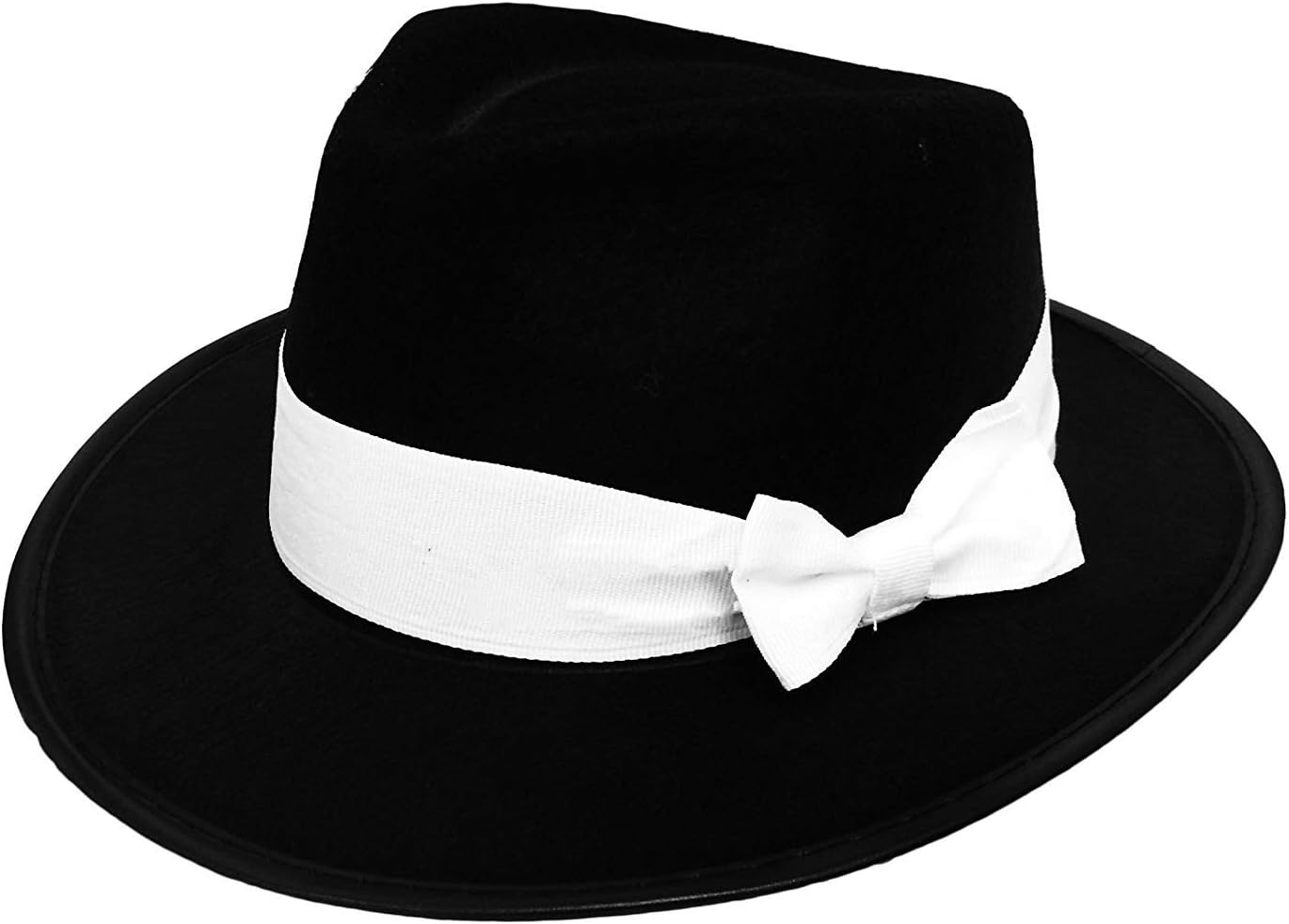 1 X Gangster Hat Black Felt With Whtie Band Fancy Dress Costume Accessory Bulk Gangster Trilby Fedora 1920's Unisex Mens & Womens (Pack of 1)