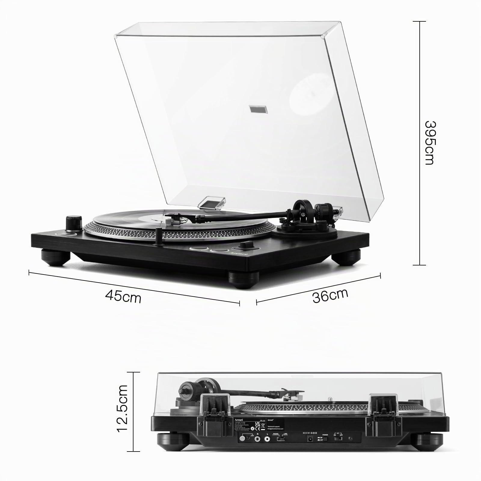 PR-101 Giradischi a Cinghia 2 Velocità 33/45 RPM, Cartuccia Magnetica Mobile AT-3600L, Connessione Wireless, Preamplificatore Phono Integrato