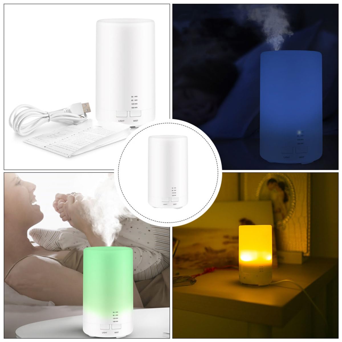 Difusor Aromaterapia 70 Ml Humidificador de Aire USB 5v Mini Portátil Silencioso Luz LED Multicolor Práctico para Hogar Oficina y Yoga