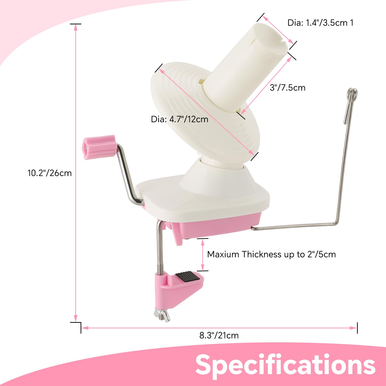 NATGAI Hand-Operated Yarn Ball Winder, Yarn Cake Winder, Needlecraft Yarn Ball Winder, Manual Wool Winder Holder for Swift Yarn Fiber String Ball (Pink)