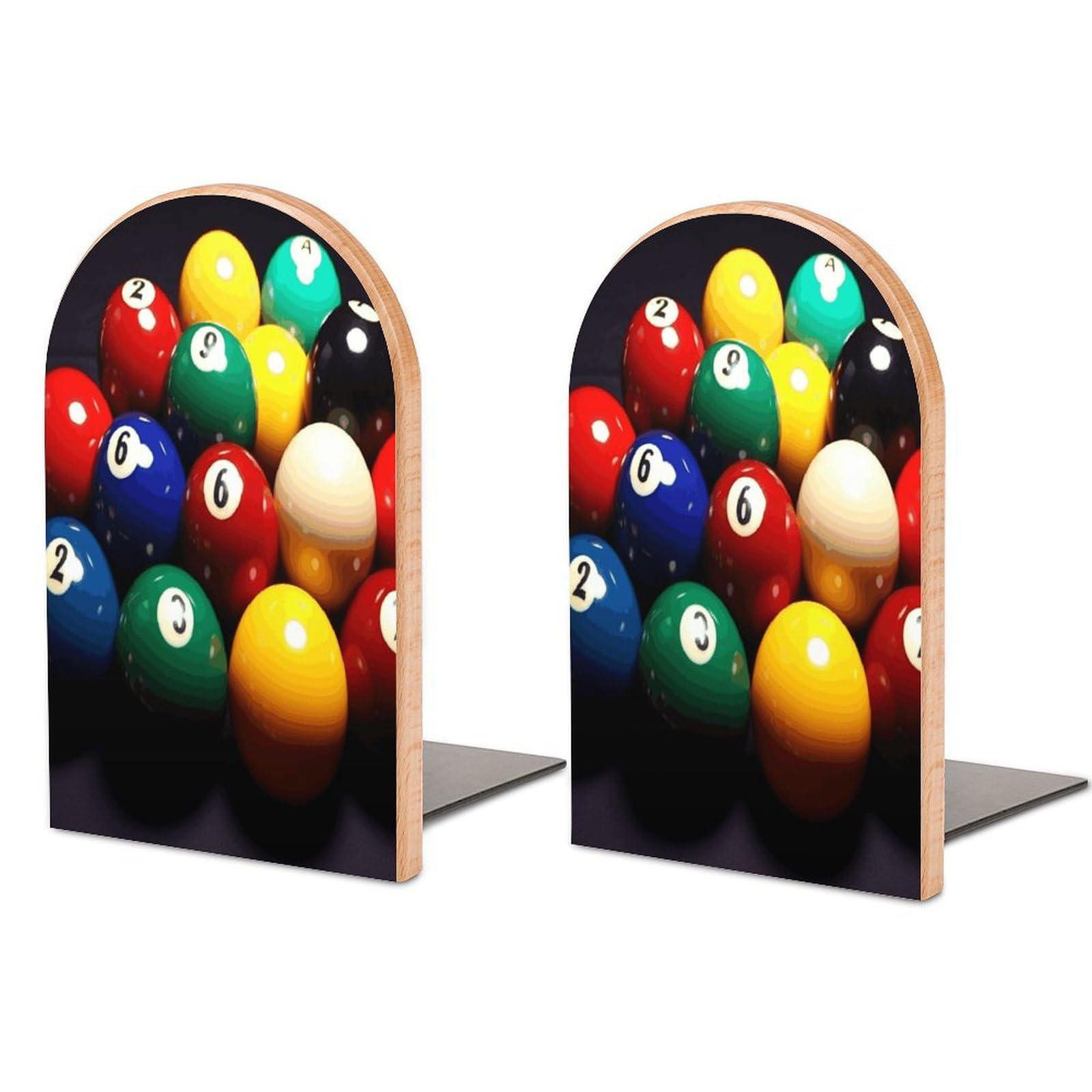 Color Billiards Bookends for Shelves Non Skid Book Stoppers Universal Economy Bookend Heavy Duty Wood Book End Decorative Book Shelf Holder for Home Office Desk 1 Pair