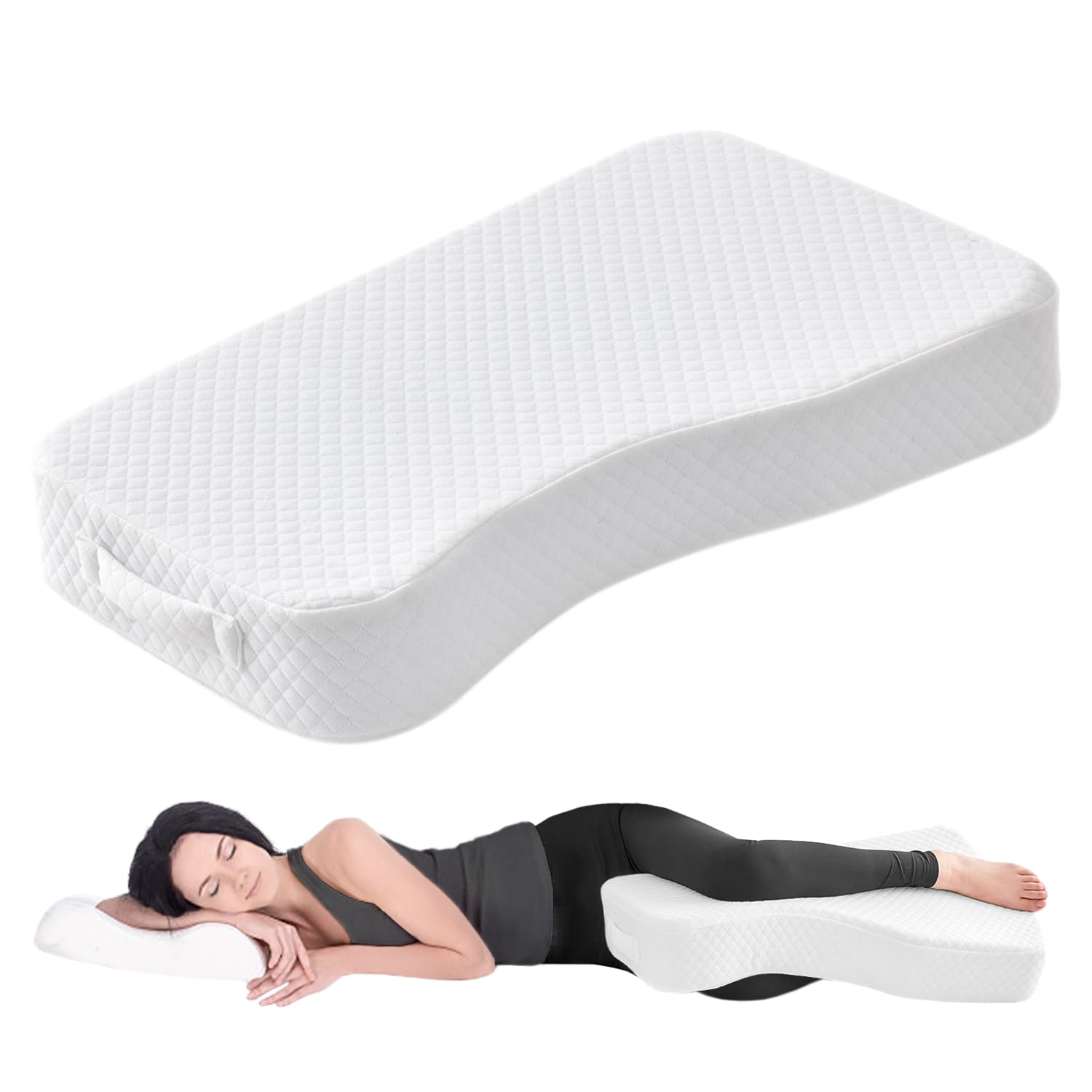Almohada de pierna para dormir de lado, almohada de espuma viscoelástica para dormir de lado, almohada de elevación de piernas para aliviar el dolor de cadera/espalda/ciática, ayuda a la