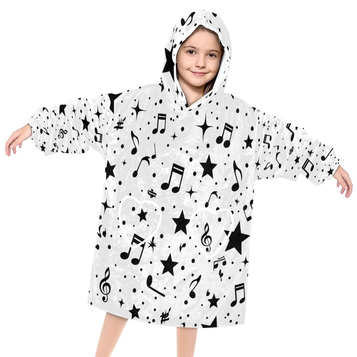 Pardick Wearable Blanket Hoodie for Kids, Music Fleece Sweatshirt Blanket Musical note Oversized Blanket Sweatshirt with Pocket Flannel Warm Hooded Blanket 6-10 Year Old Girl Boy Gift, One Size