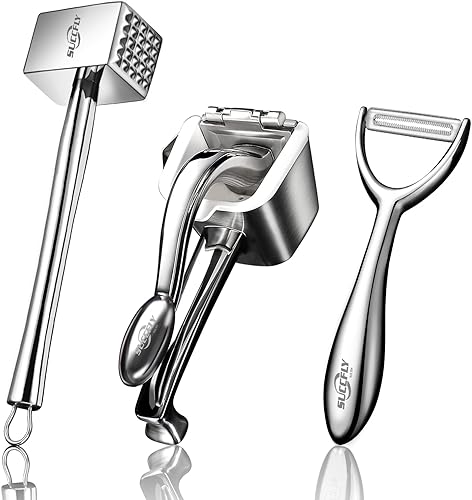 SUCCFLY Kit de herramientas de cocina de alta calidad, exprimidor manual resistente + ablandador de carne + pelador en Y, acero inoxidable de grado SUCCFLY Kit de herramientas de cocina de alta calidad, exprimidor manual resistente + ablandador de carne + pelador en Y, acero inoxidable de grado