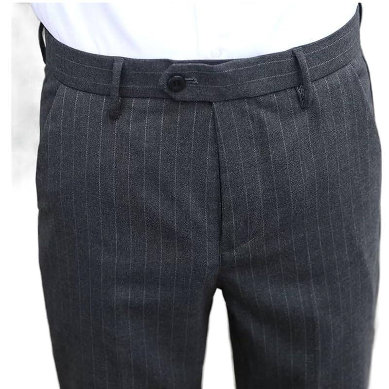 Men's Formal Striped Dress Pants Wrinkle Free Slim Fit Business Flat Front Chino Suit Trousers3