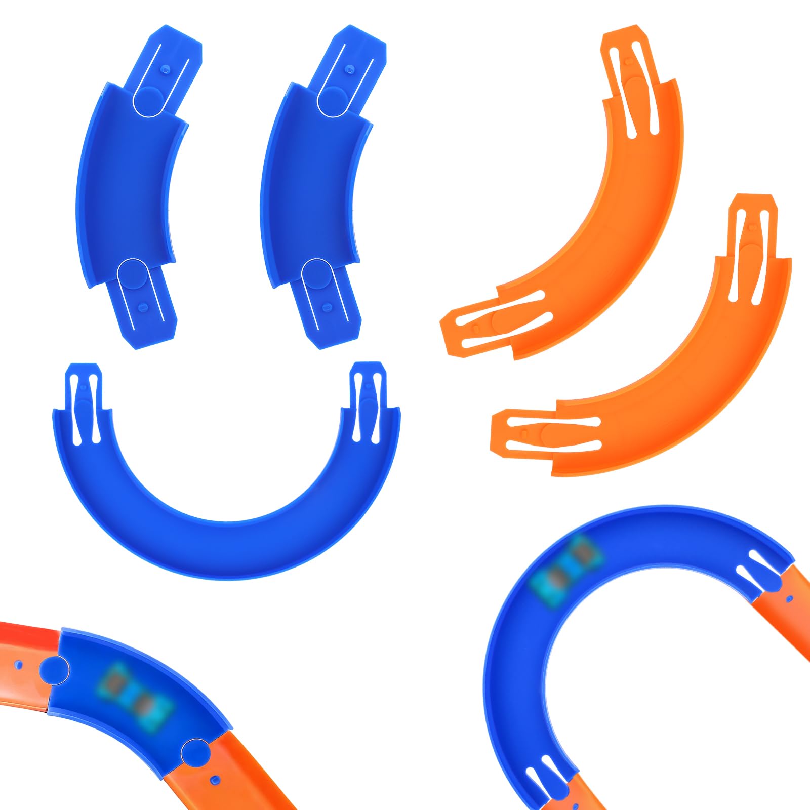 Sinbana 5pcs Curved Track Connectors for Hot Wheels FTL69 (Blue, Orange)