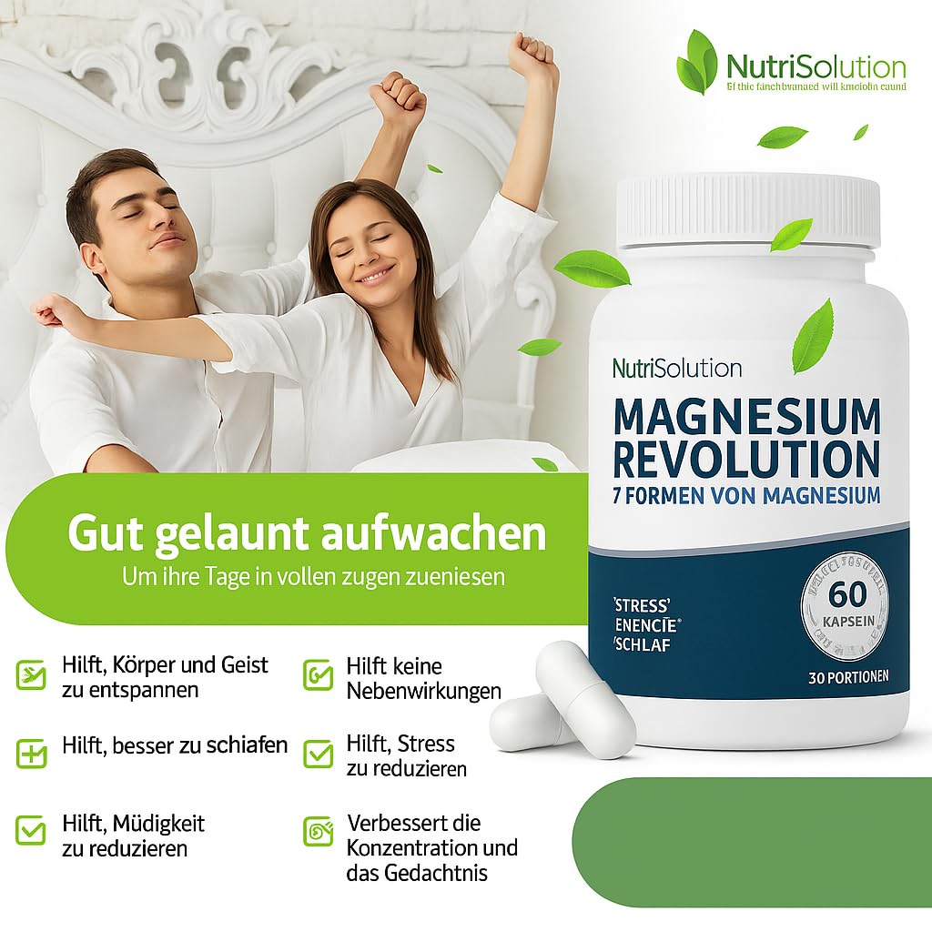 Magnesium Revolution von NutriSolution I Magnesium-Marin, Magnesium-Bisglycinat, Magnesiumcitrat, Vitamin B6 I Stressabbau, Energie, Schlafqualität I 60 Kapseln I 30 Tage Vorrat I Made in France
