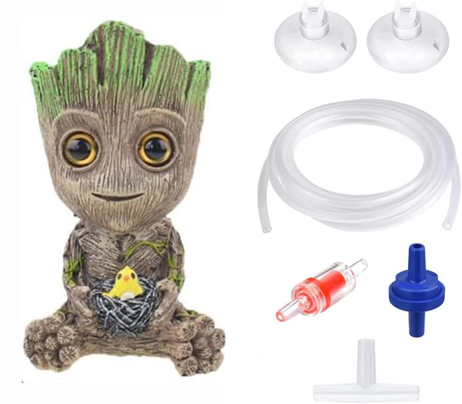 OsAtNb Aquarium Air Bubbler Groot Stone Set Fish Tank Decorations Groot Crafts Air Stone Set - with Standard Tubing, Valve and Suction Cups