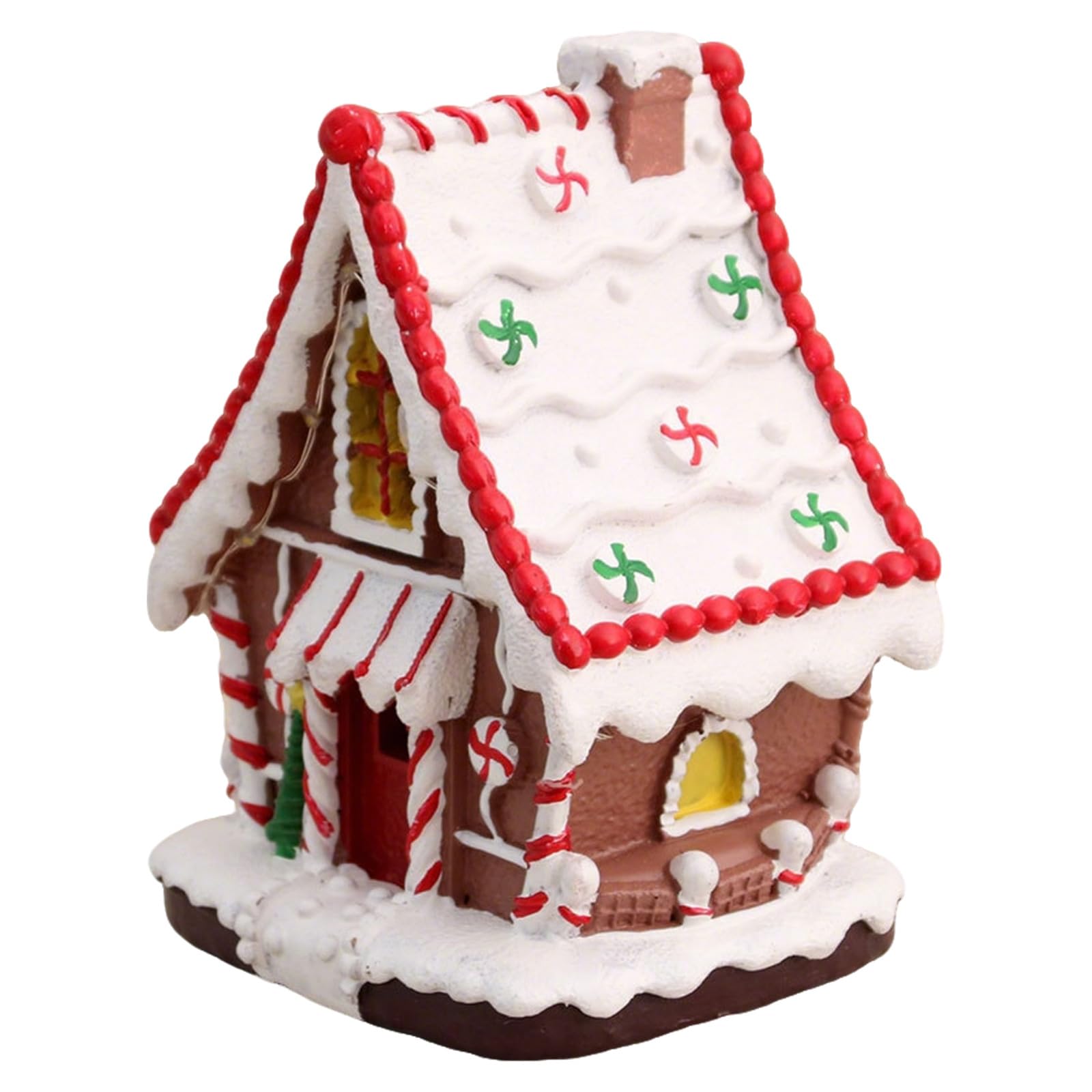 OUNONA Decoración de casa de Jengibre, casa de Jengibre iluminada, Figuras clásicas de Pueblo navideño, Adornos Hechos a Mano, Funciona con Pilas y USB.