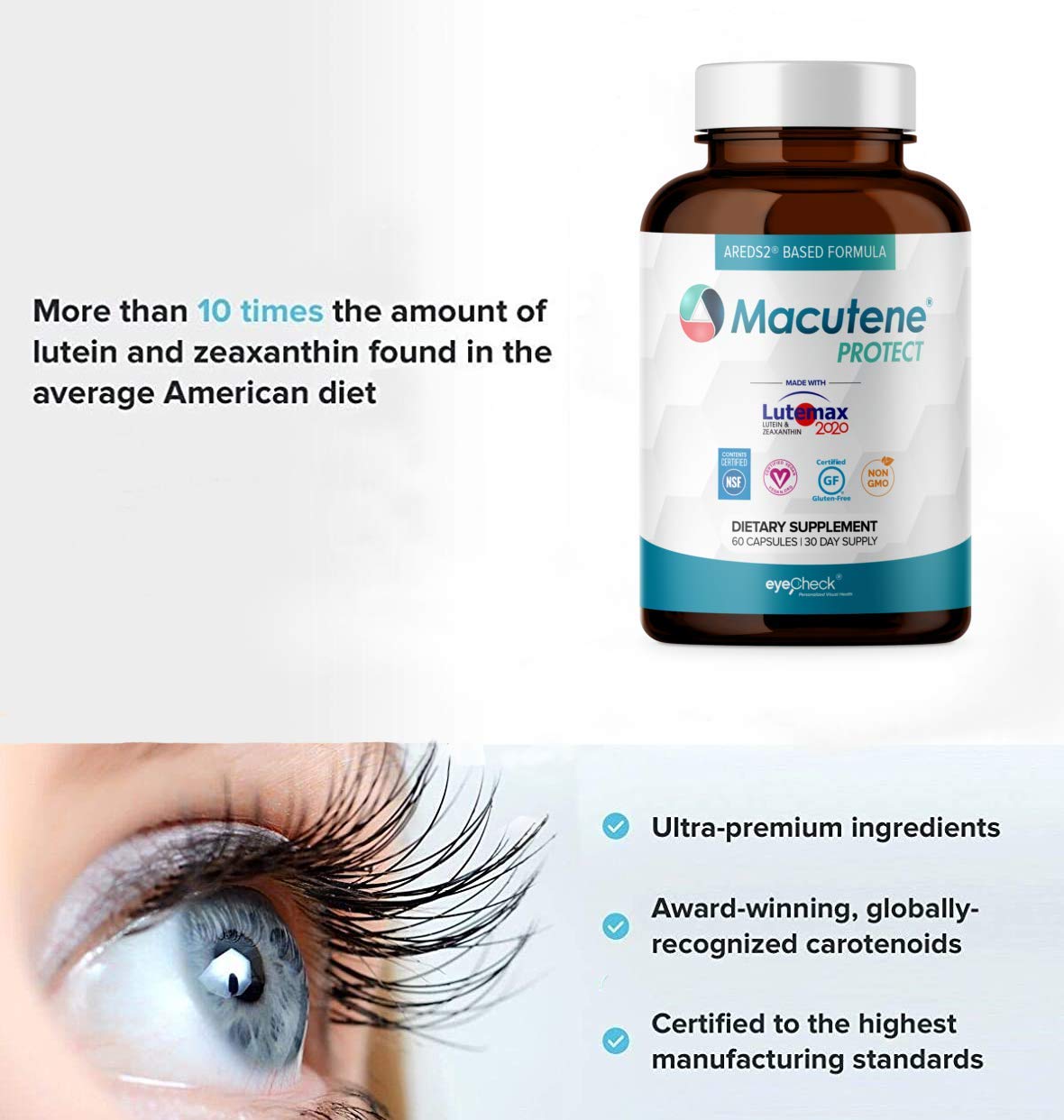 Natural Eye Health Vitamins with Bilberry Zeaxanthin Lutein Macular