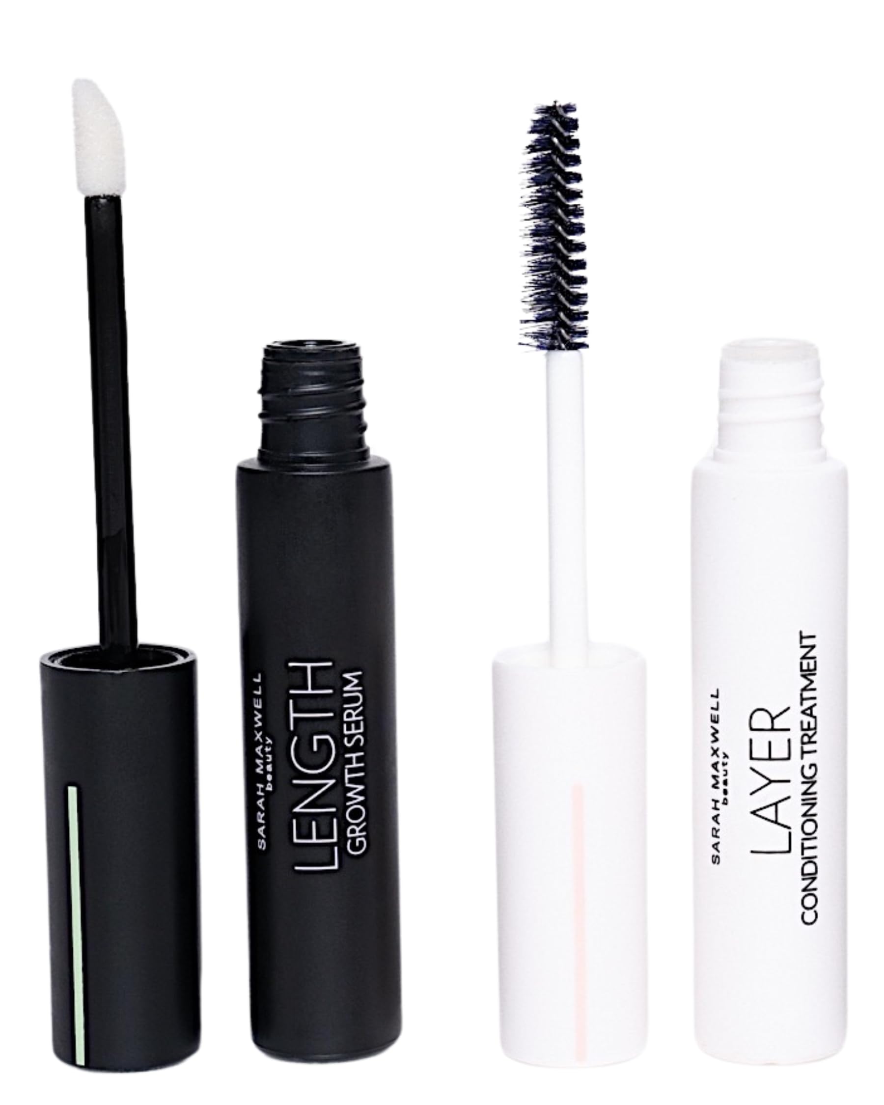 Sarah Maxwell Beauty DUO: Lash Growth & Brow Enhancer with Natural Extracts - LENGTH Serum for Longer, Thicker Appearance & LAYER Keratin Treatment for Strengthening and Conditioning