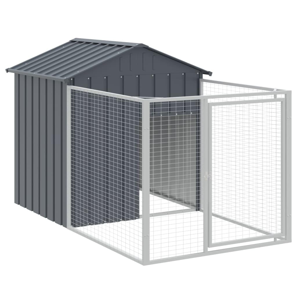 Hundehütte mit Dach Anthrazit 117x609x123 cm aus verzinktem Stahl wetterfest und Winterfest für Outdoor und Indoor Schutz, langlebiges Hundehäuschen mit Auslauf für Welpen und große Hunde