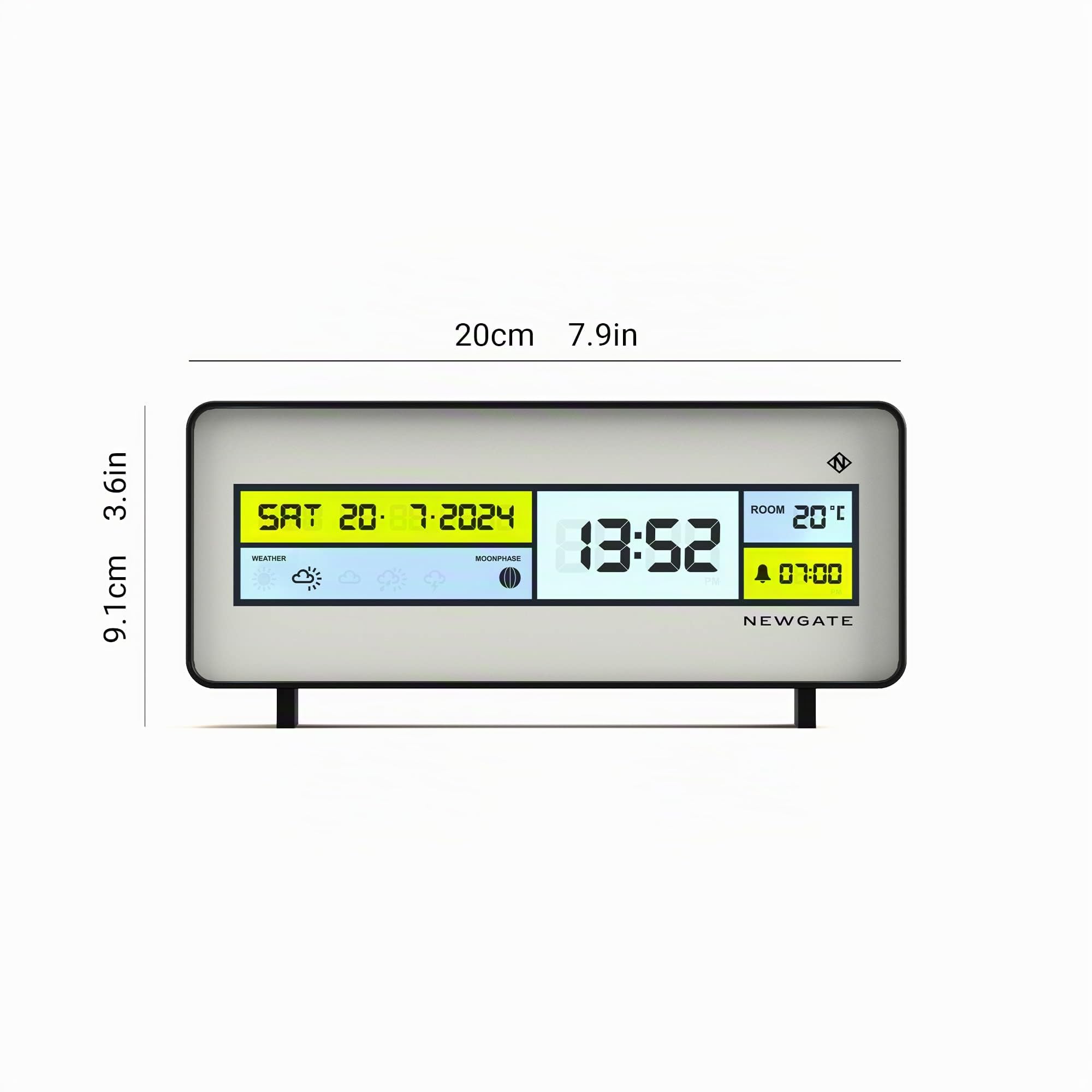 NEWGATE® Futurama Moderner LCD-Wecker – Nachttischuhr – Schreibtischuhr – Digitalwecker – Schlafzimmerzubehör – LCD-Display – Bürouhr – 12/24-Stunden-Anzeige – Weiß