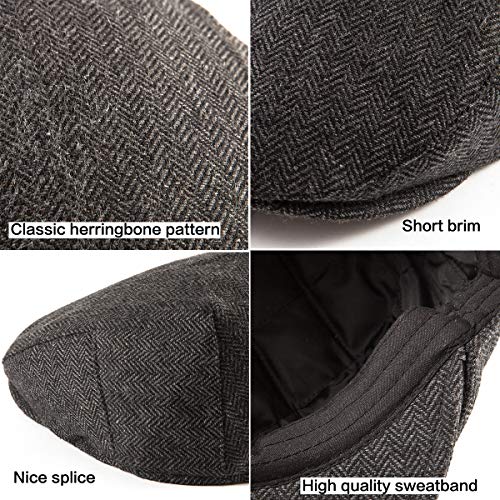 Image of LADYBRO 2Pack Adjustable Newsboy Hats for Men Flat Cap Irish Cabbie Wool Blend Tweed