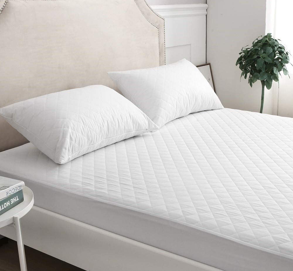 Luxury Nights White Quilted Mattress Protector Microfiber - Single 40Cm Extra Deep Mattress Topper Anti Allergy And Breathable Fitted Mattress Cover - Bed Protector, Matress Protector (Double)