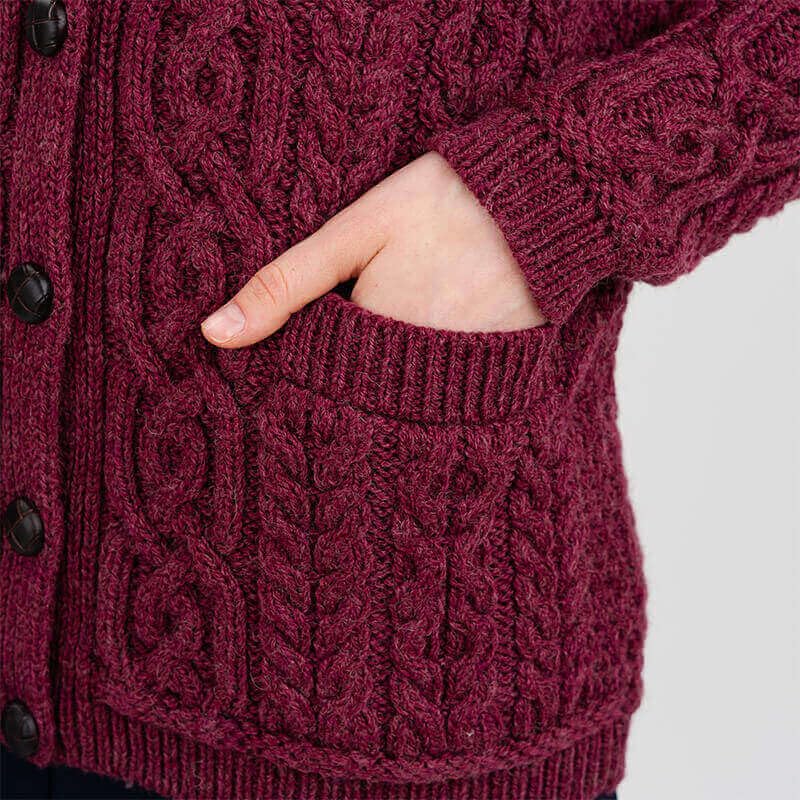 Image of SAOL 100% Merino Wool Ladies Irish Buttons Knit Cardigan Lumber Jacket with Pockets