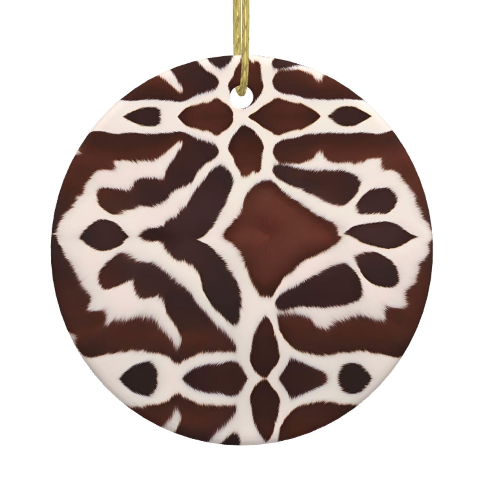 red Brown Cowhide Prints Christmas Ceramic Round Pendant : Suitable for Christmas Decorations in Shopping malls, Homes