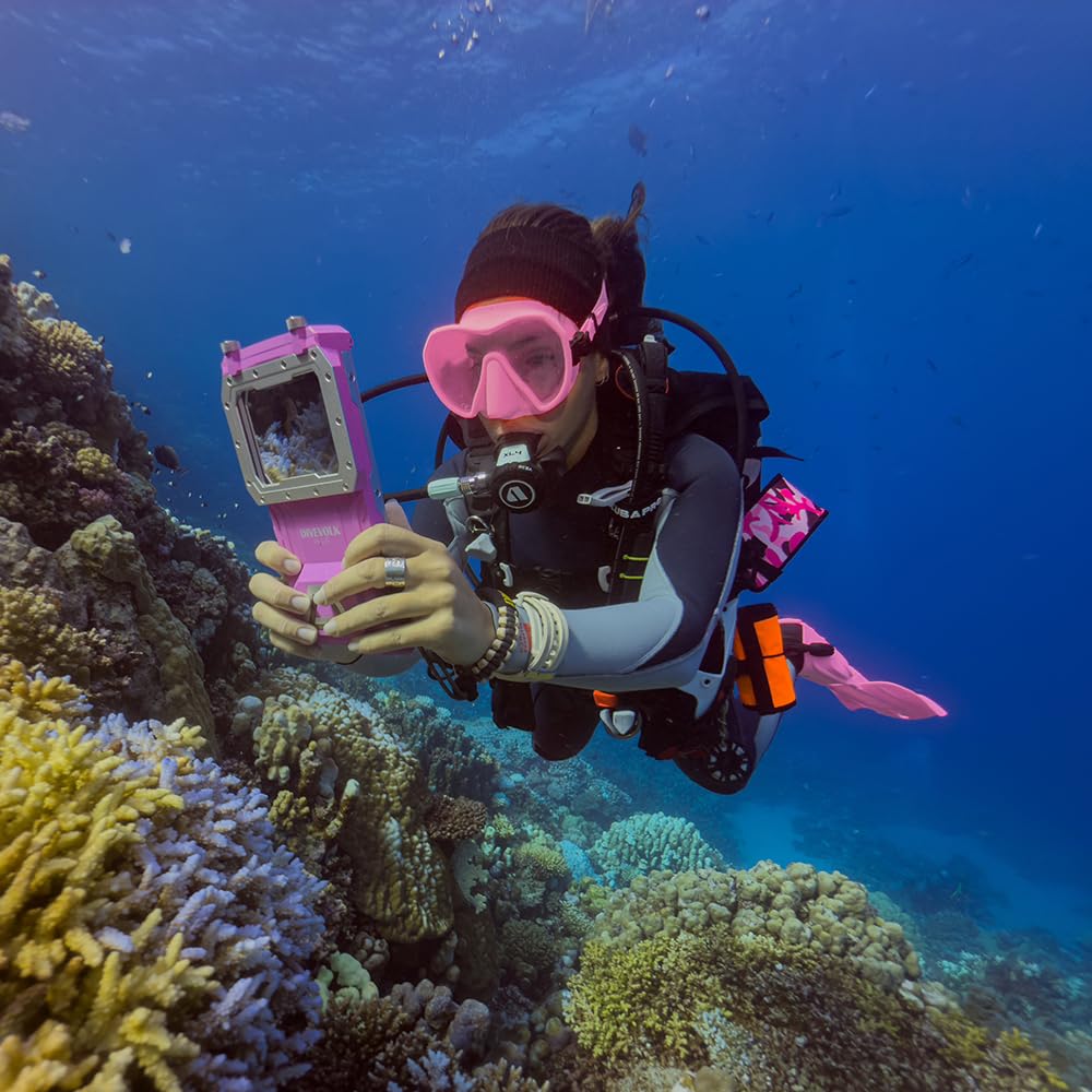 DIVEVOLK SeaTouch 4 Max Plus wasserdichte Hülle für iPhone 12-16 Pro Max, 60 Meter Tiefe, Touchscreen-Funktionalität, PINK