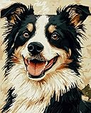 Wallphantom Border Collie Kit de broderie croisée 11CT tissu imprimé,Chien animal,Kit de broderie au point de croix pour adultes et enfants,11CT estampillés,40x50cm