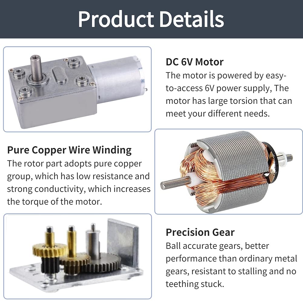 Getriebemotor, Micro DC 6V Schneckengetriebemotor mit Drehmoment Drehzahlminderungsmotor 5/10/20/25/30/40/50/100/150RPM DC Untersetzungsmotor(10RPM)