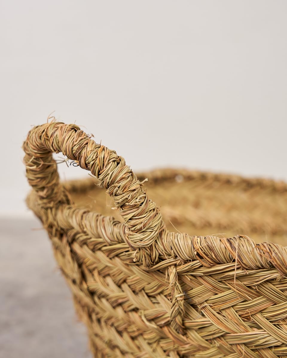 Capazo de Esparto o Leñero Ovalado - Pequeño 3 Tiras - REF: 7109-3 | El tamaño ideal para transportar leña o mantener el hogar organizado con un elegante acabado artesanal y natural.