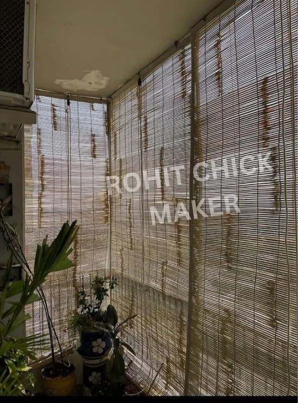 Image of Water Proof Bamboo Curtains for Balcony Roller Rollup Blinds, Bamboo Chick Curtain, for Rain, Sunlight, Dust & Cold Air Protection (Color-Natural,3ft x 7ft (W x H)